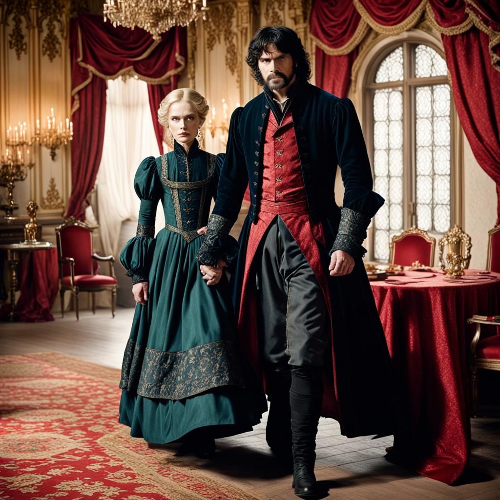 Athos Threatens Milady in Red Gown