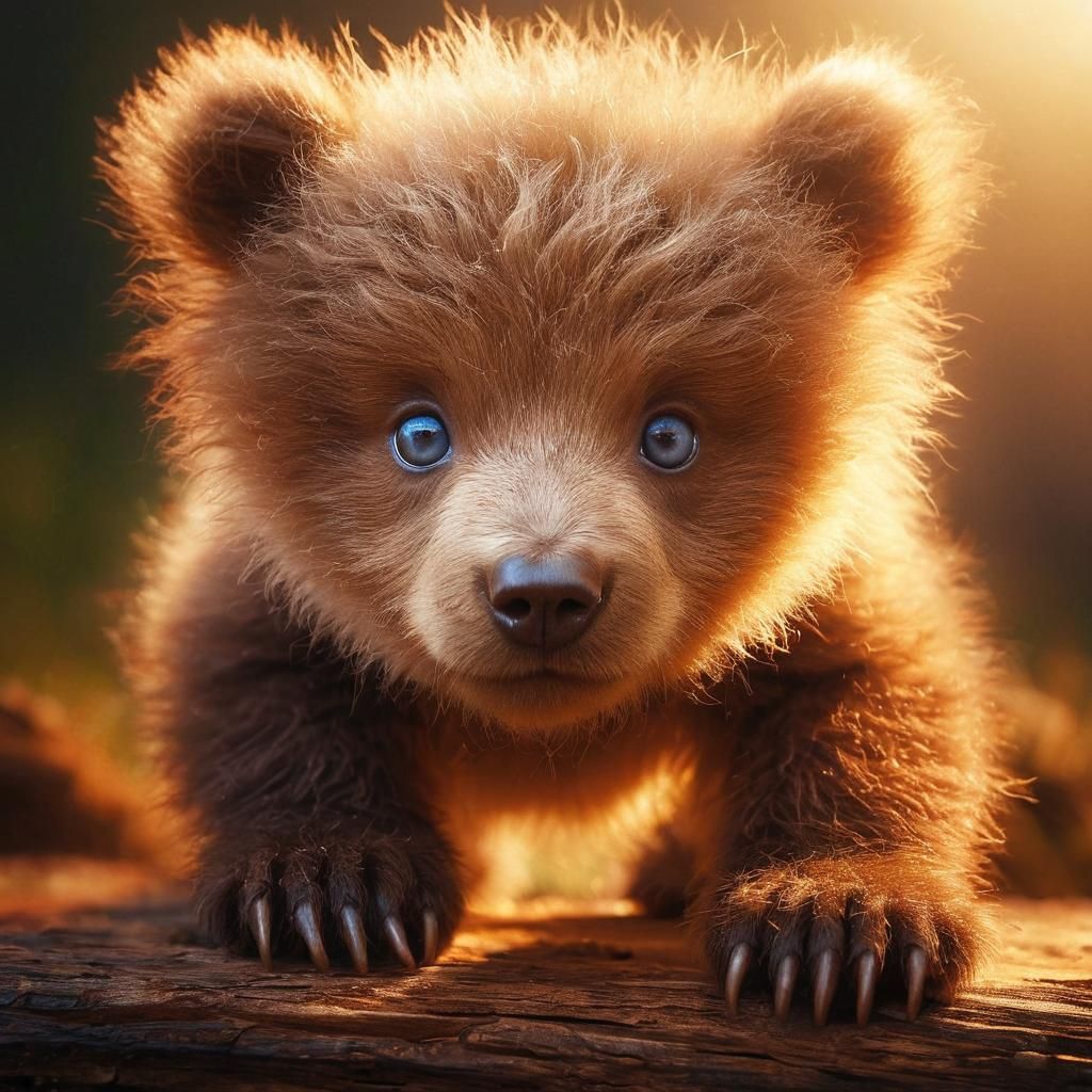 Newborn Bear's Intense Blue Eyes in Sunlight