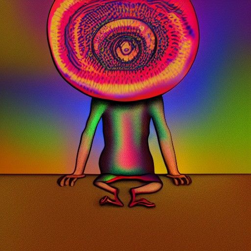 Crying Man on Mushroom: Holographic Astral Illustration