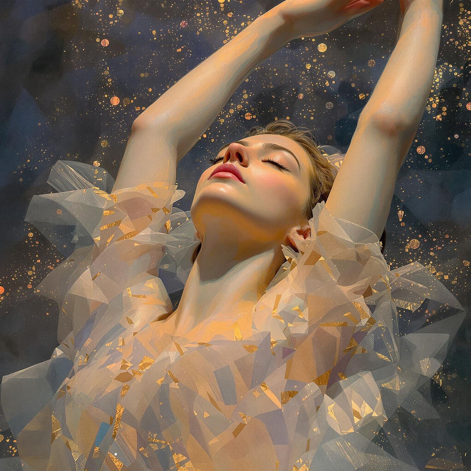 Dancer Embracing Moonlit Night in Dreamy Impressionist Style