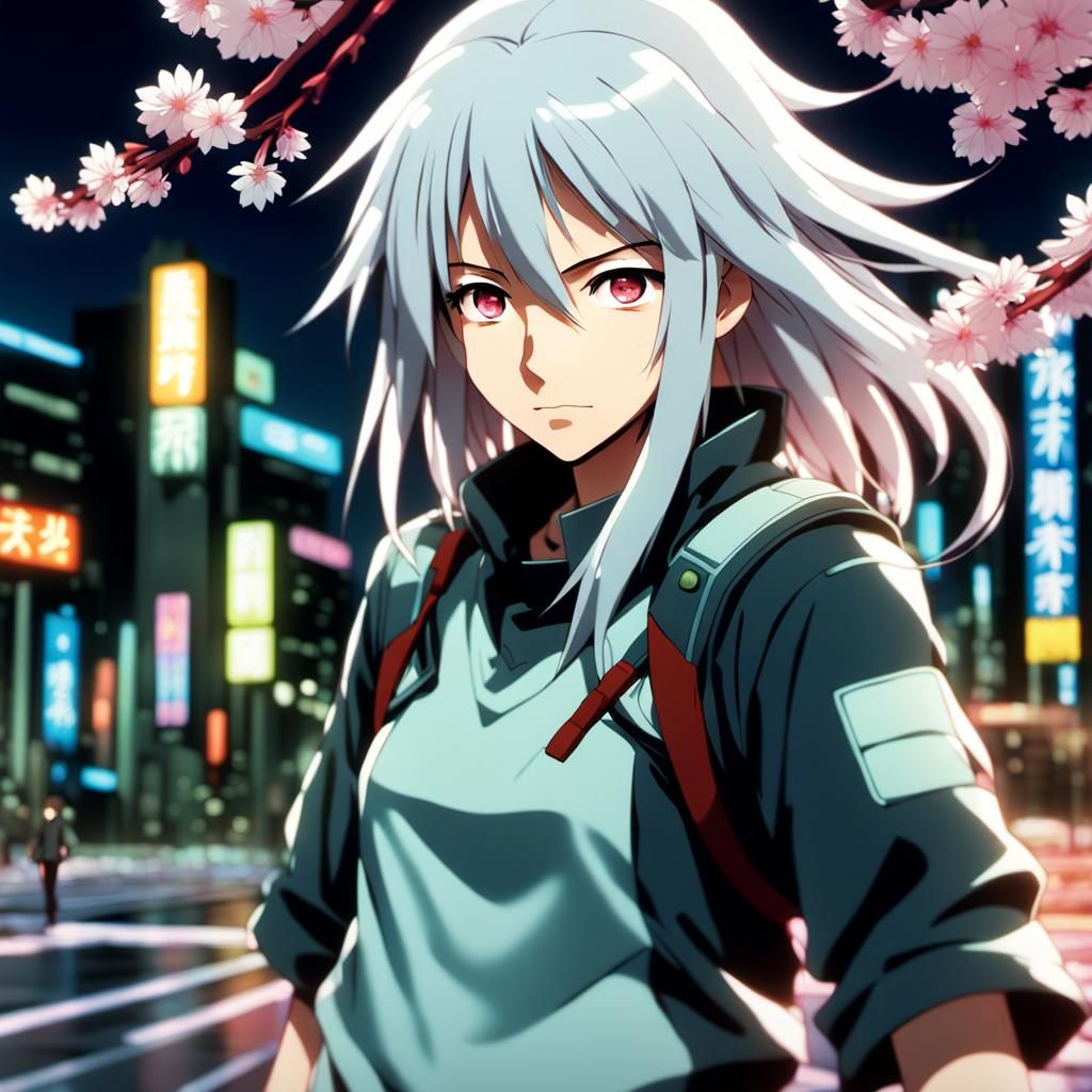Anime Heroine in Futuristic Cityscape