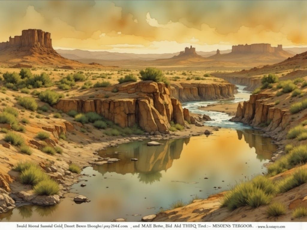 Tabernas Desert River in Watercolor Comic Book Art