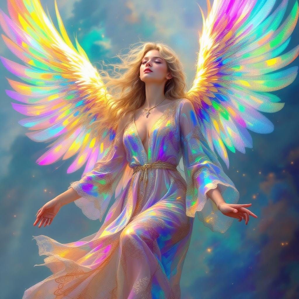 Iridescent Angel in Dreamy Digital Painting Style