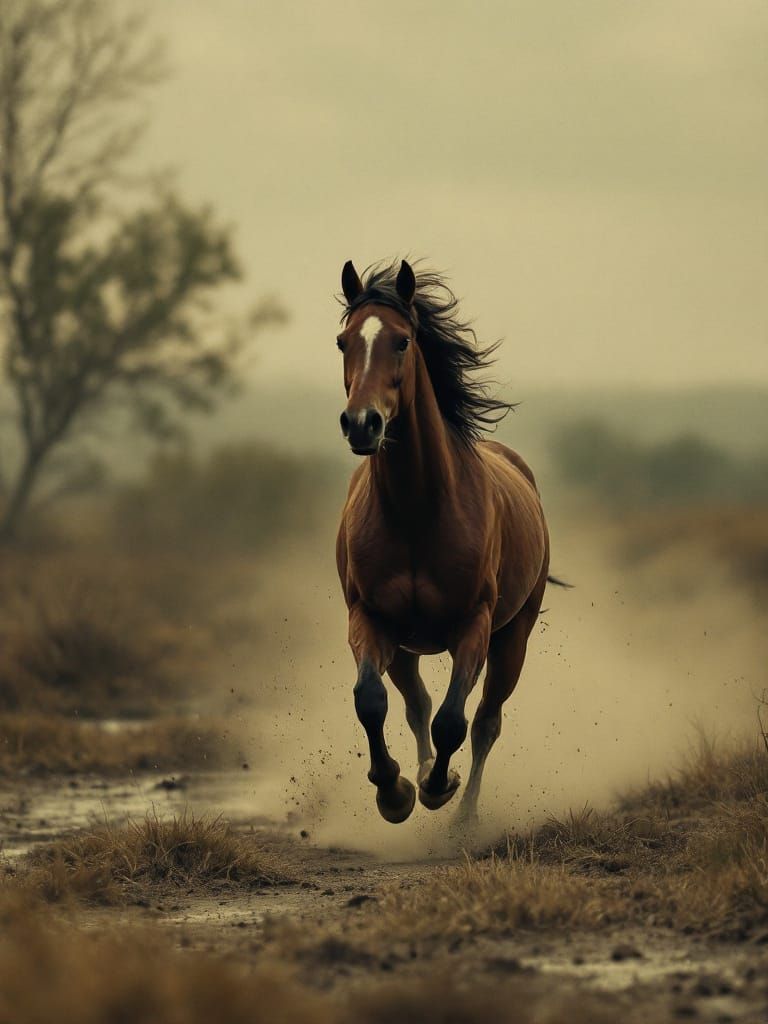 Cinematic Photo of Horse Running Through Dust