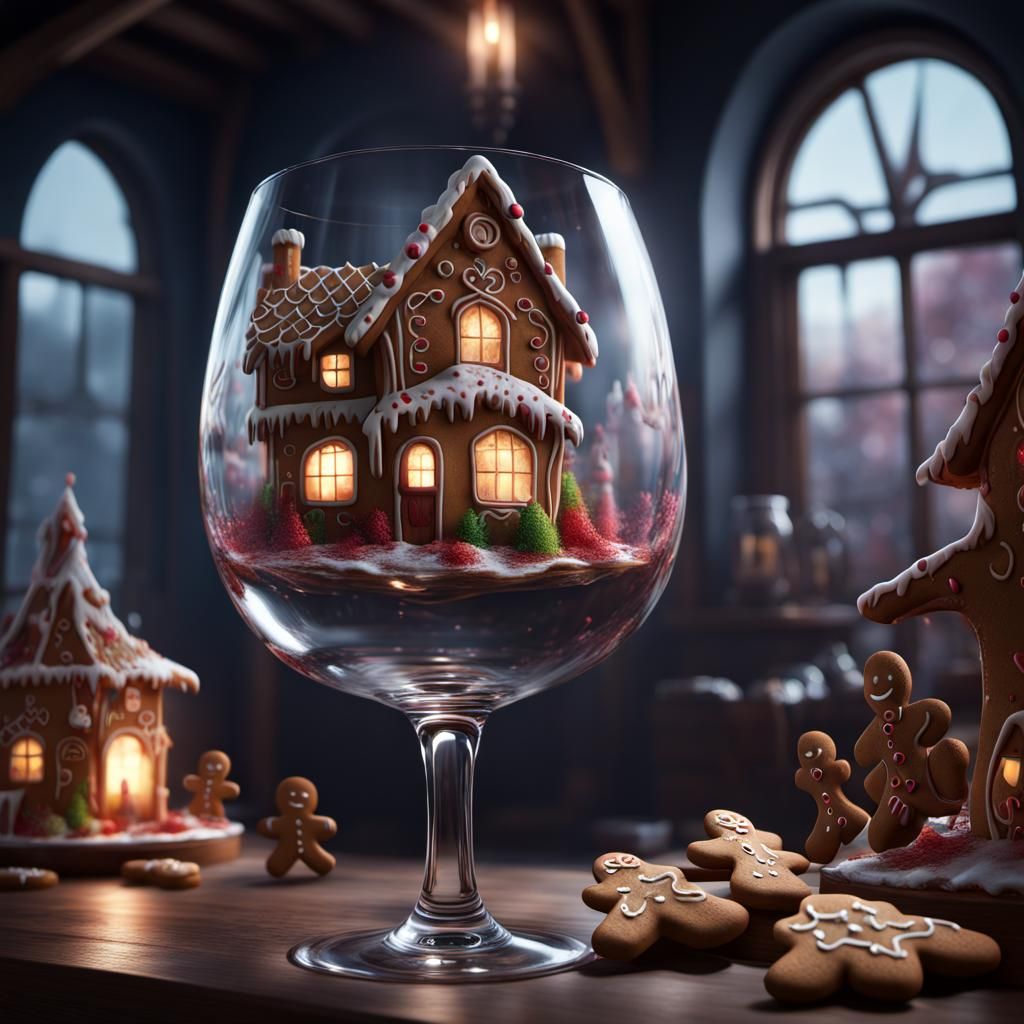 Ominous Gingerbread House Double Exposure, 3D Art