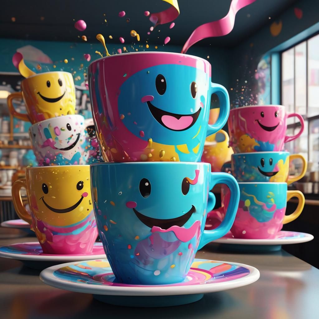 Pop Art Coffee Cup in Geometric Cafe