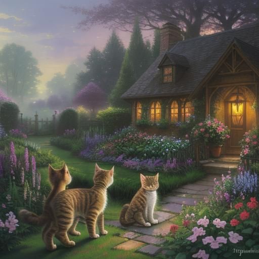 Cute Kittens Frolic in Ethereal Garden