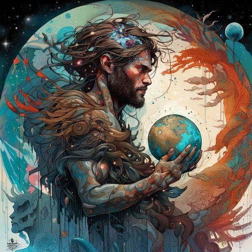 Atlas Carrying the World in Oil on Canvas