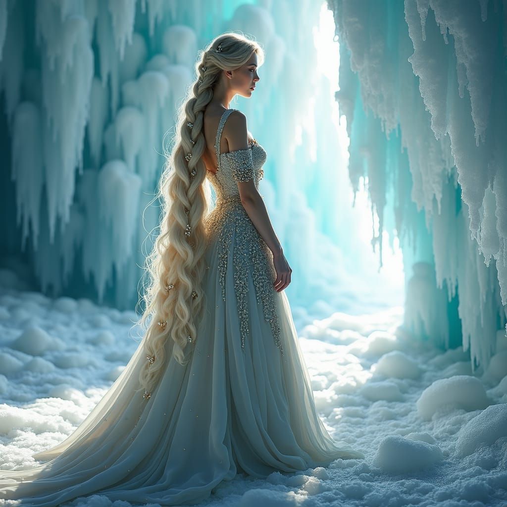 Siberian Princess in Majestic Ice Cave Attire