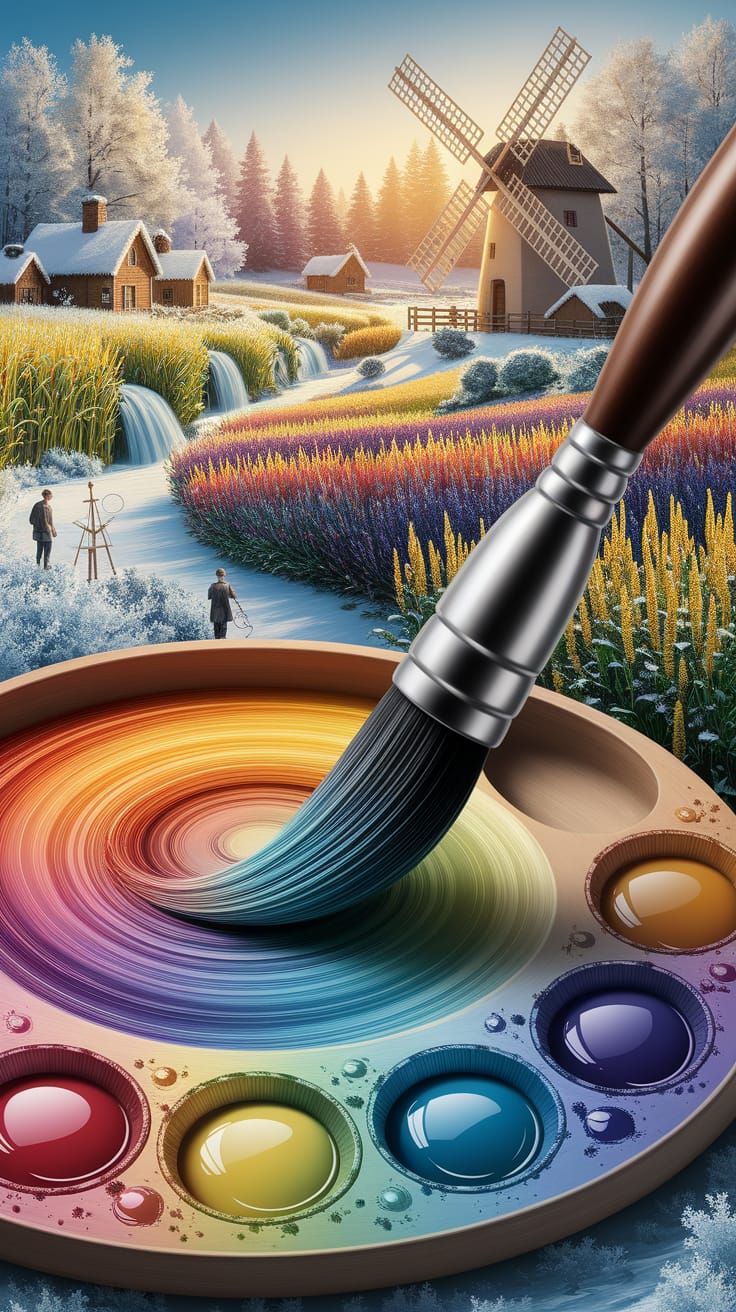 Miniature Impressionist Winter Landscape on Painter's Palett...