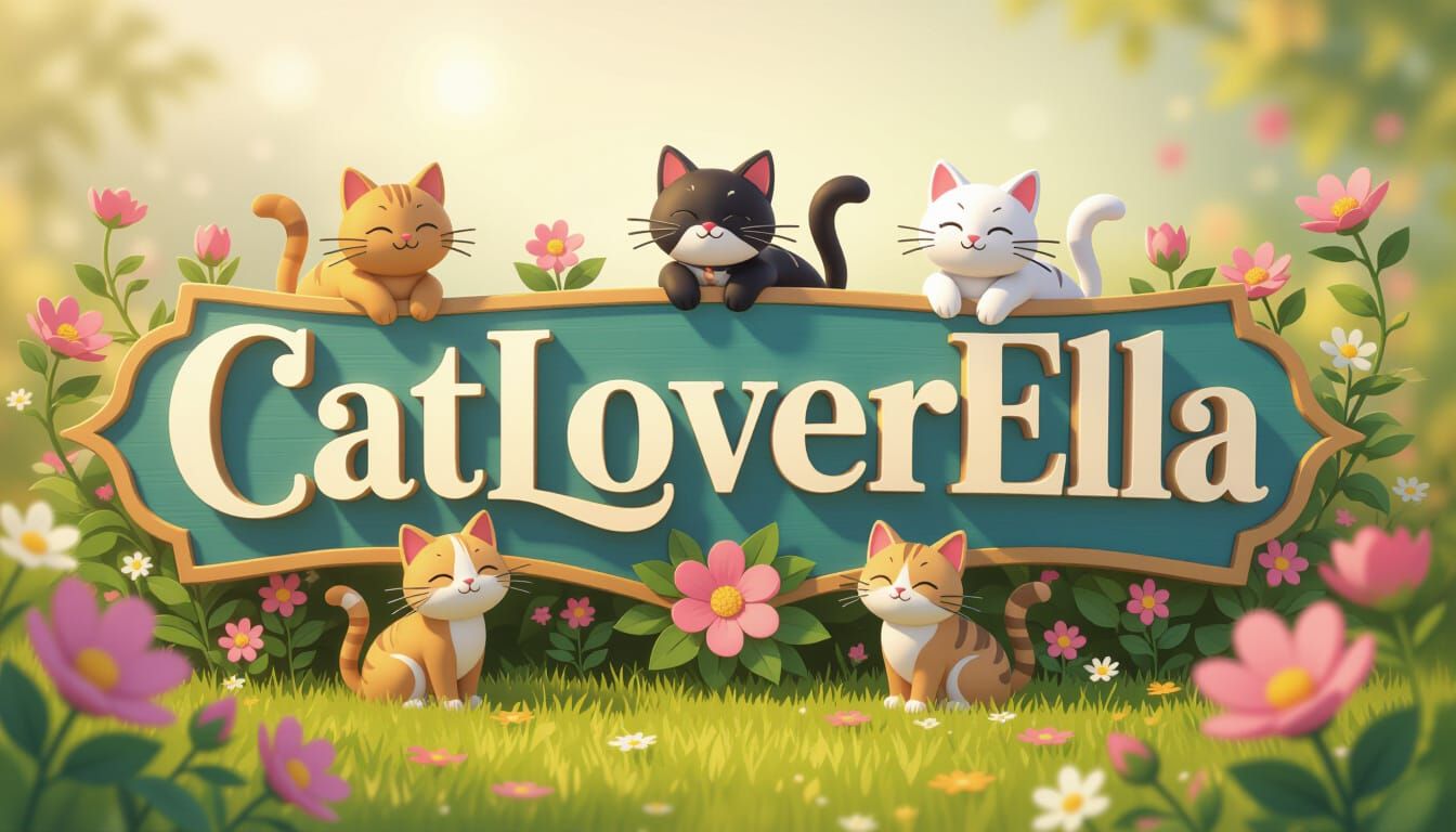 3D CatLoverElla Sign with Cats and Flowers