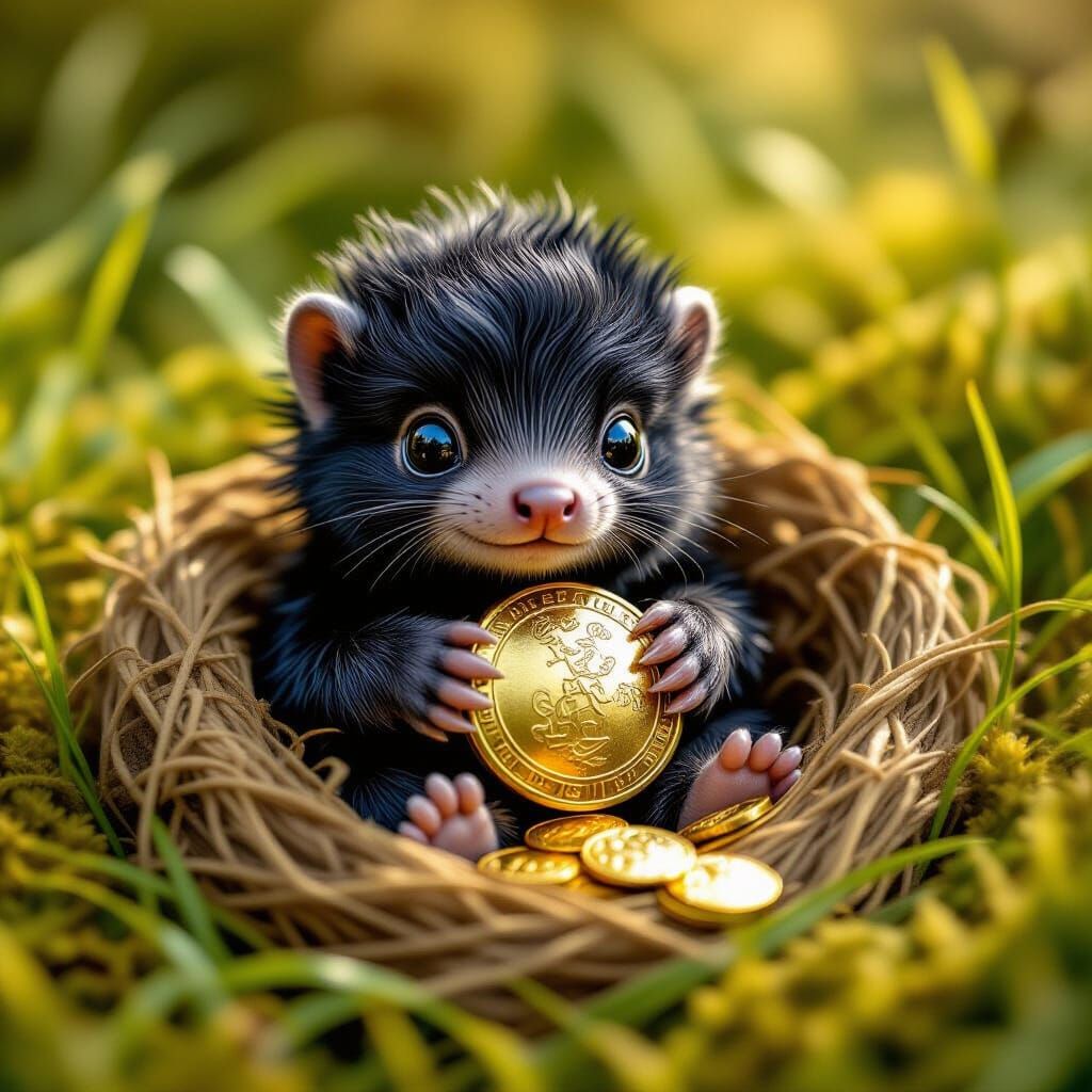 Adorable Baby Niffler in Cozy Nest, Photorealistic Style