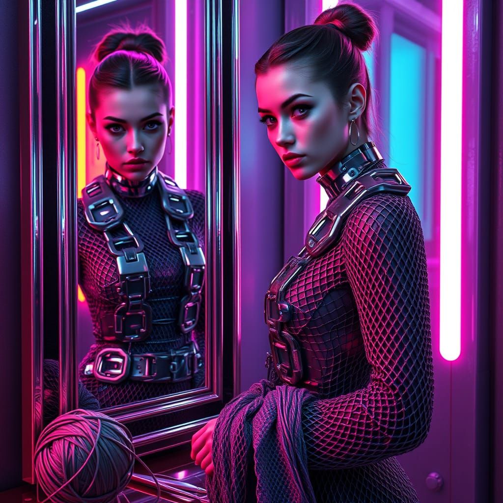 Cyberpunk Goddess in Neon Exosuit