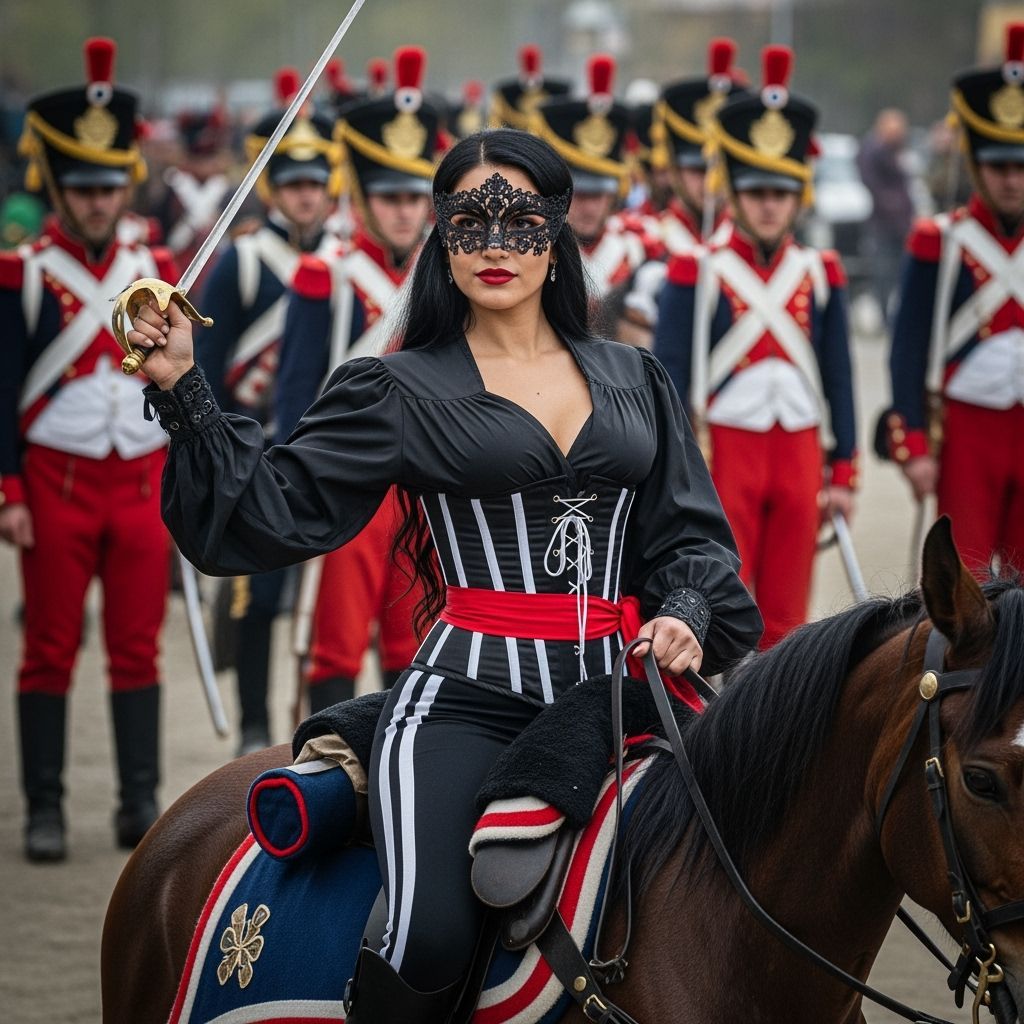 Latina Swordsman on Horseback Facing Napoleonic Soldiers