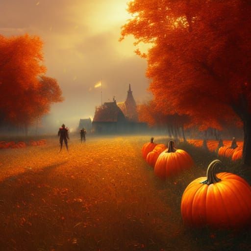 Autumn Pumpkin Field: Dark Fantasy Concept Art