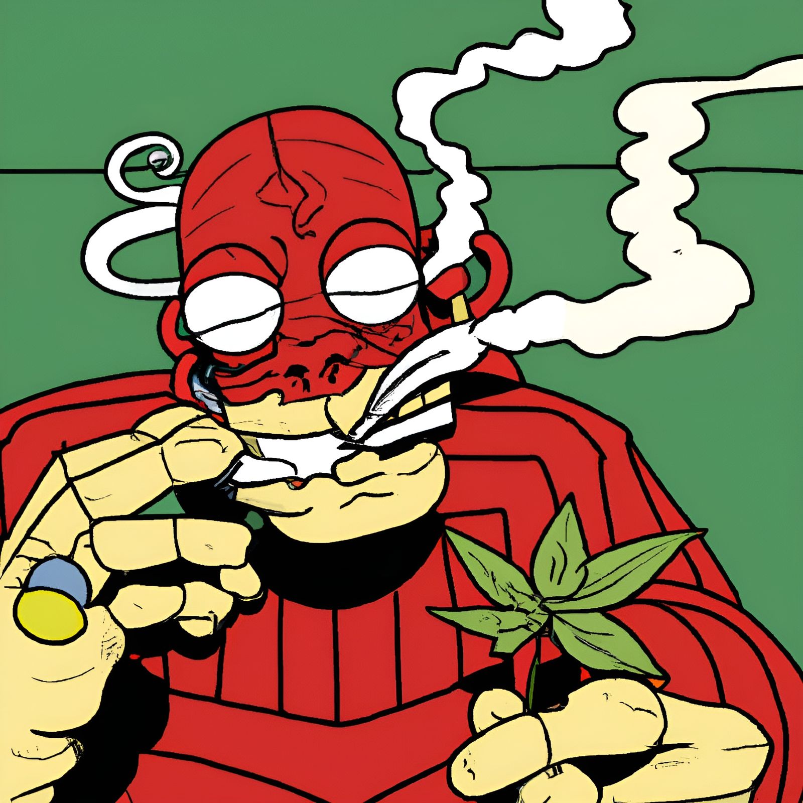 Hellboy Smoking Weed in Comic Book Style