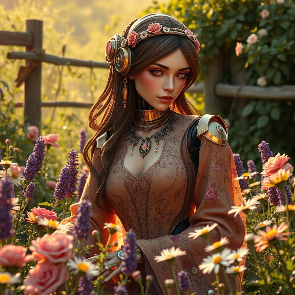 Ethereal Robot Goddess in Bohemian Chic Style