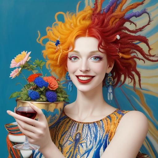 Cosmic Housewarming Party in Oil Painting Style