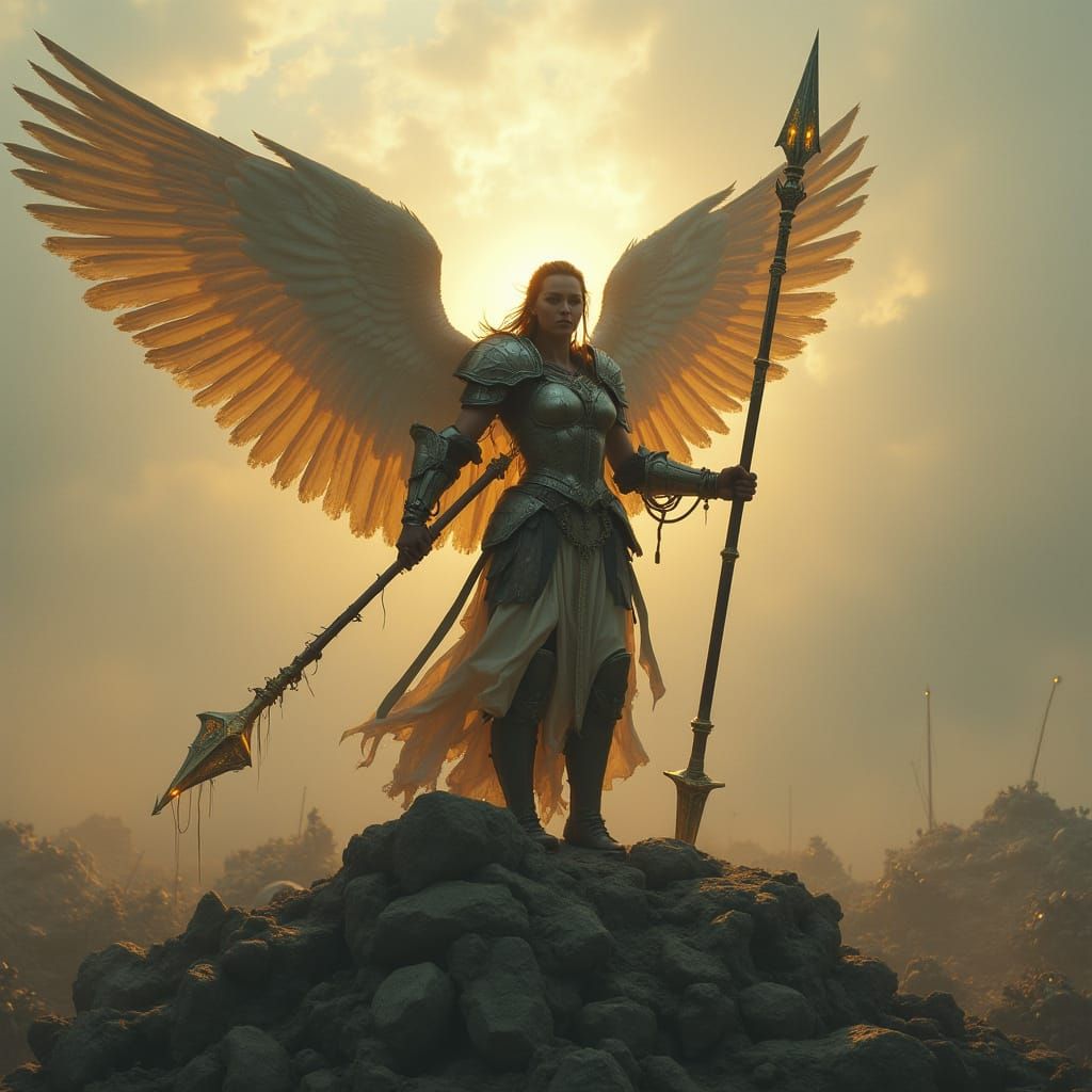 Victorious Valkyrie on Desaturated Battlefield