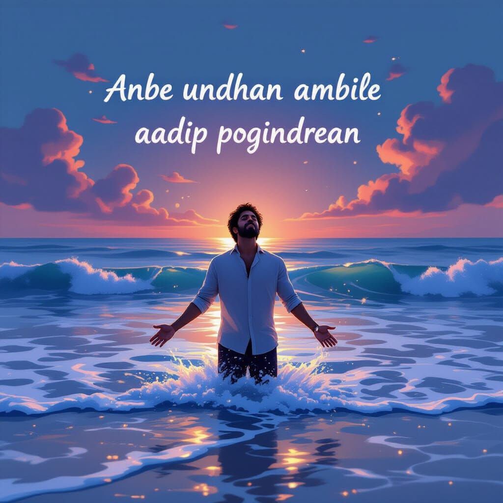 South Asian Man Embraces Love at Glowing Twilight Ocean