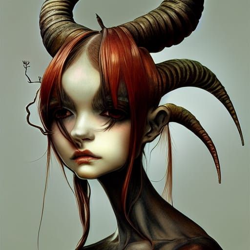 Elegant Ram Nymph in Anime Style