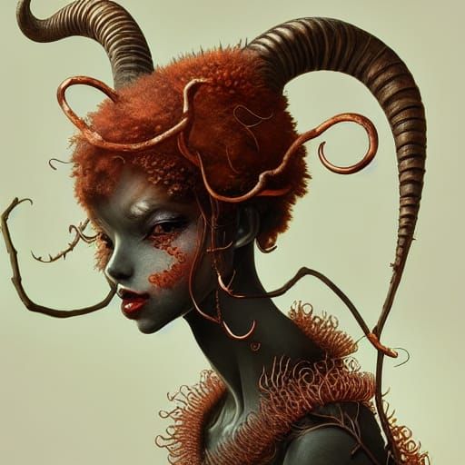 Elegant Anthropomorphic Ram Nymph in Anime Style