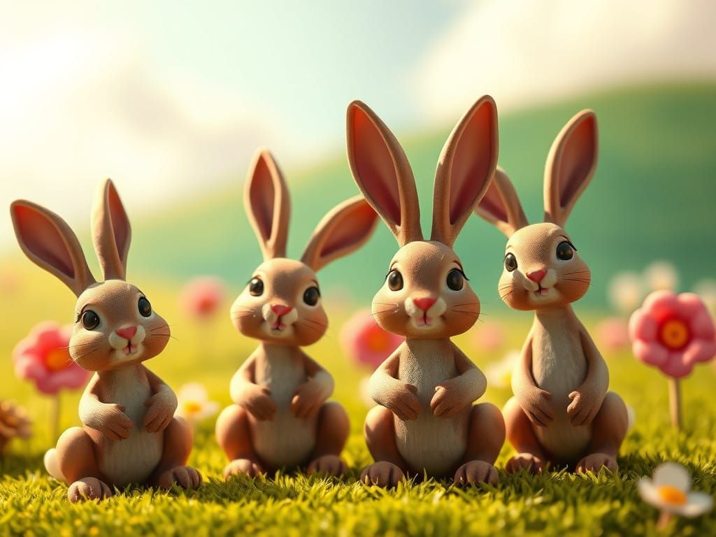 Charming Claymation Rabbits Amidst Idyllic Countryside