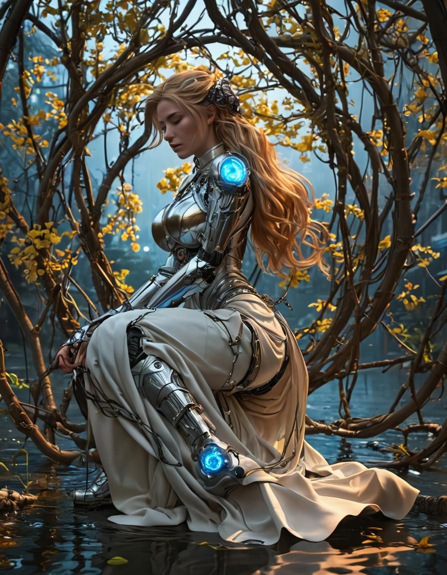 Cyberpunk Priestess with Bioluminescent Heart