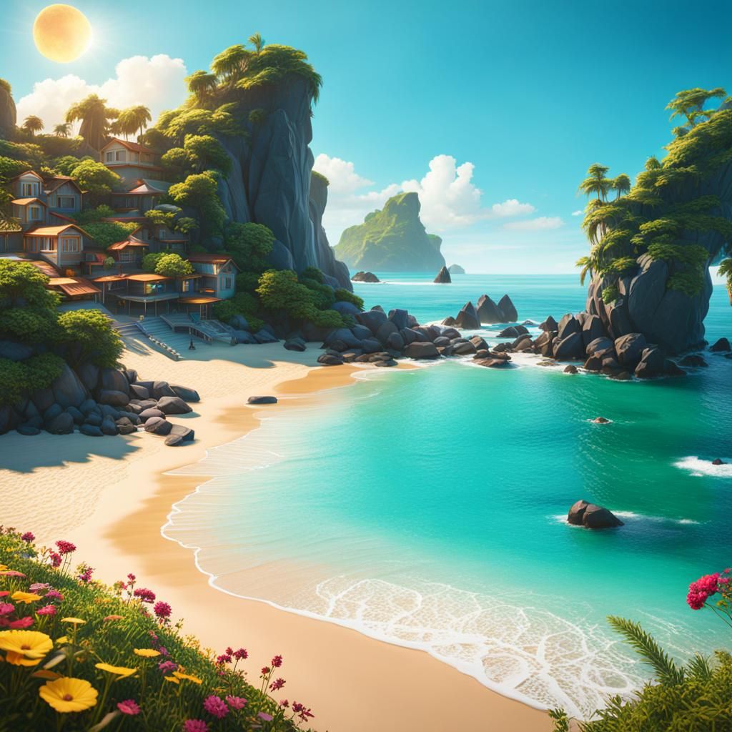 Sunny Beach Afternoon: Detailed Matte Painting