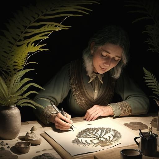 Palaeobotanist's Tasmanian Expedition: Intricate Ink Drawing