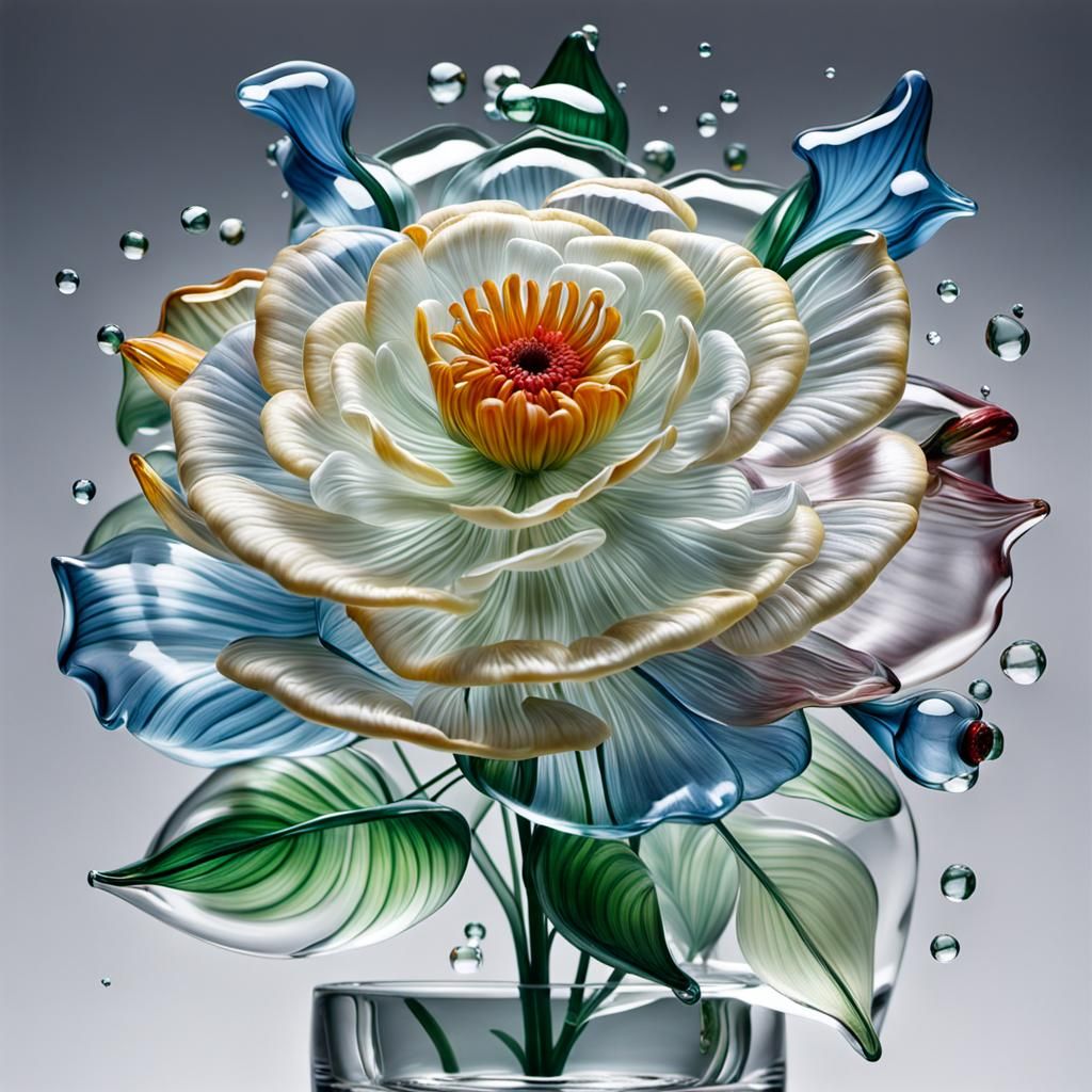 Hyperrealistic Glass Flowers in Photorealistic Style