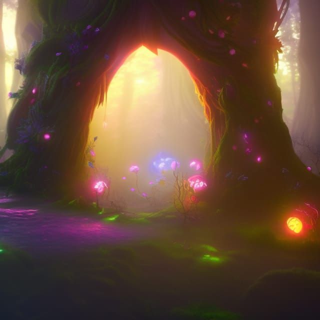 Mystical Fey Portal in Dark Forest