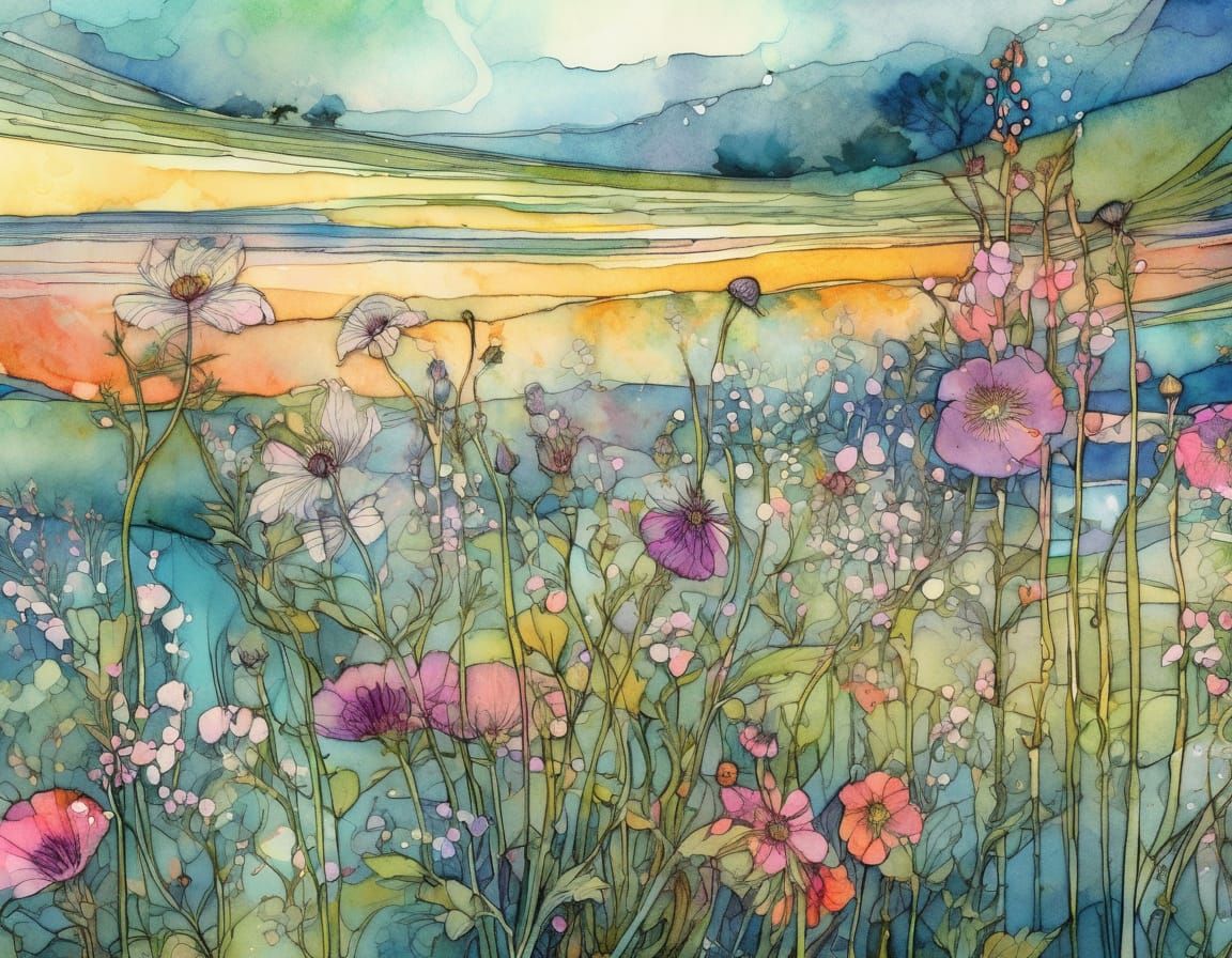 Delicate Wildflowers in Vibrant Watercolour
