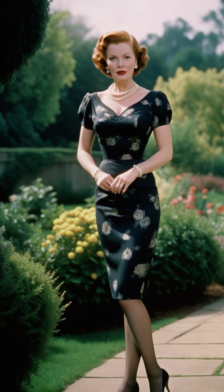 Arlene Dahl at 1950s Garden Party in Vintage Glamour Style