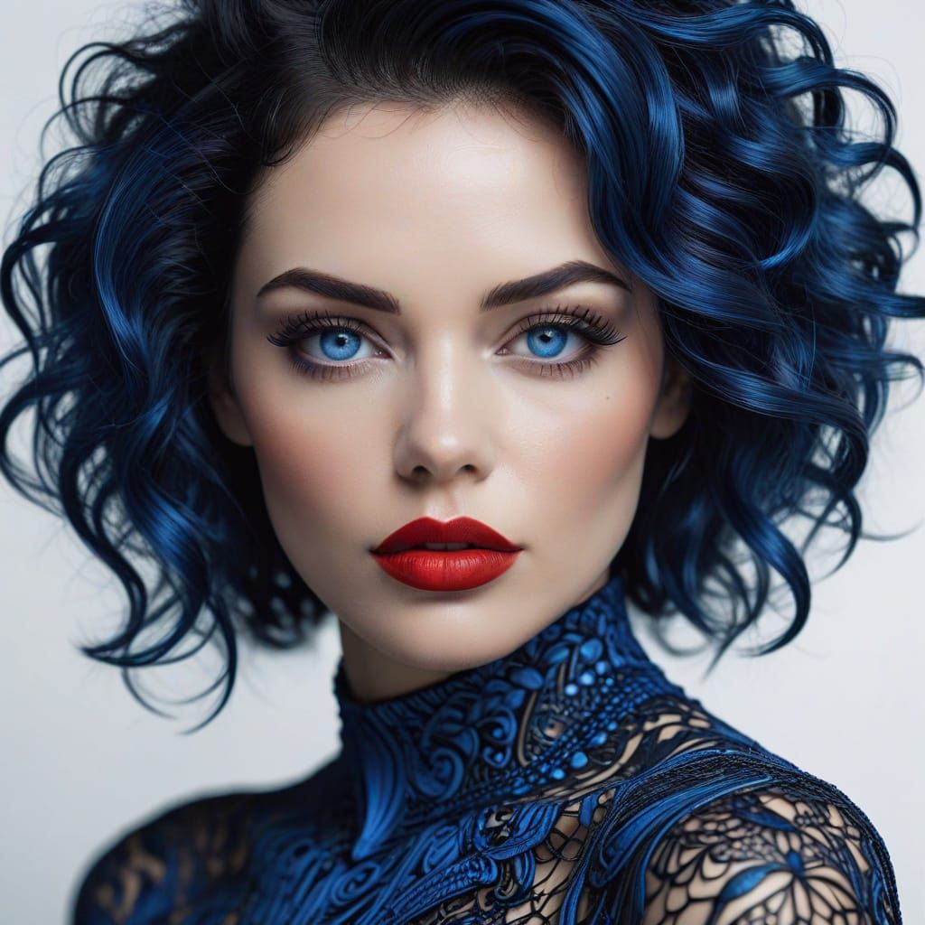 Striking Woman with Zentangle Hair: Fashion Portrait