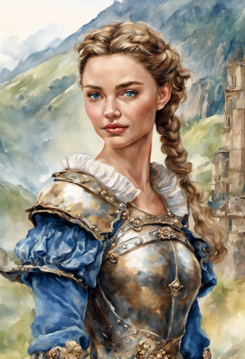 Knight Embraces Lover in Elizabethan Watercolor Painting