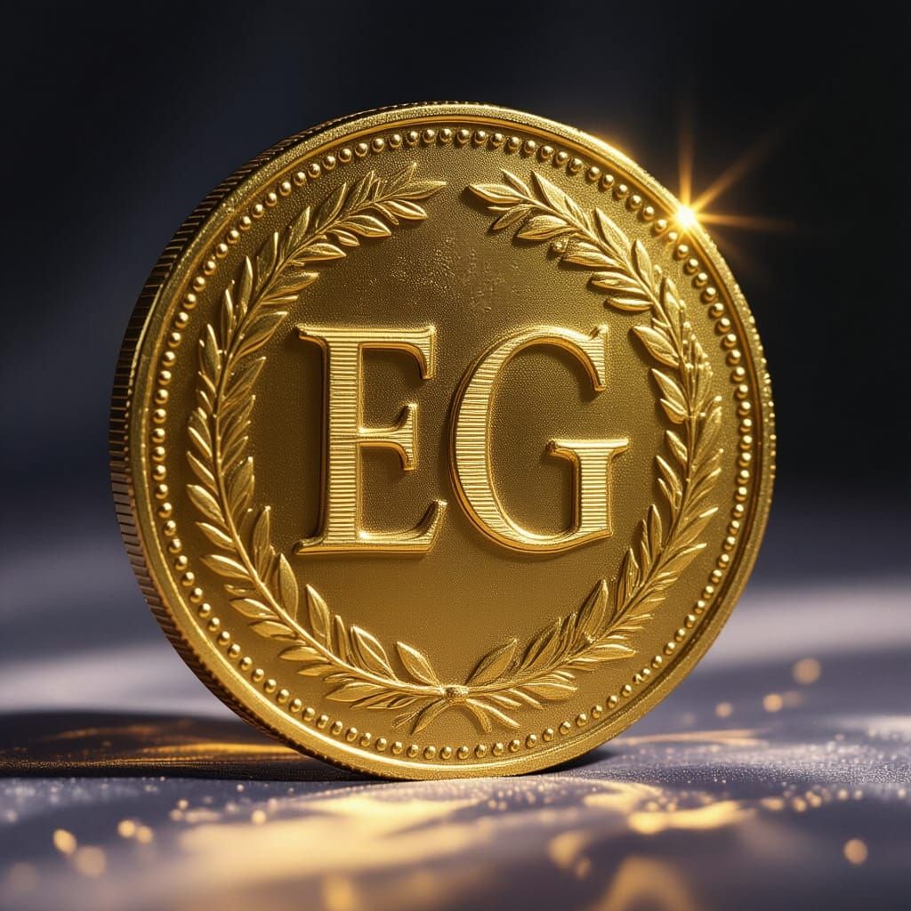 Close-Up of Gleaming Gold Coin with EG Engraving