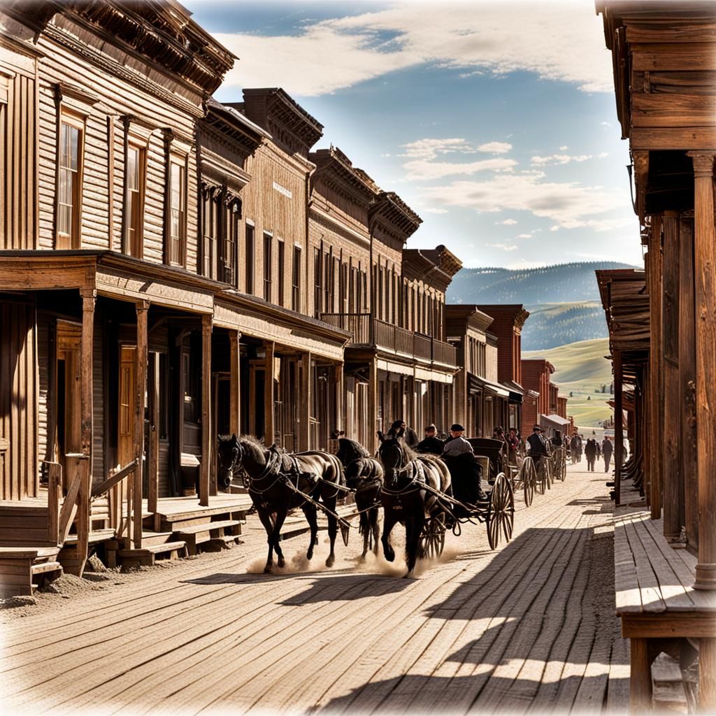 Bustling Main Street in Bannack, Montana Gold Rush