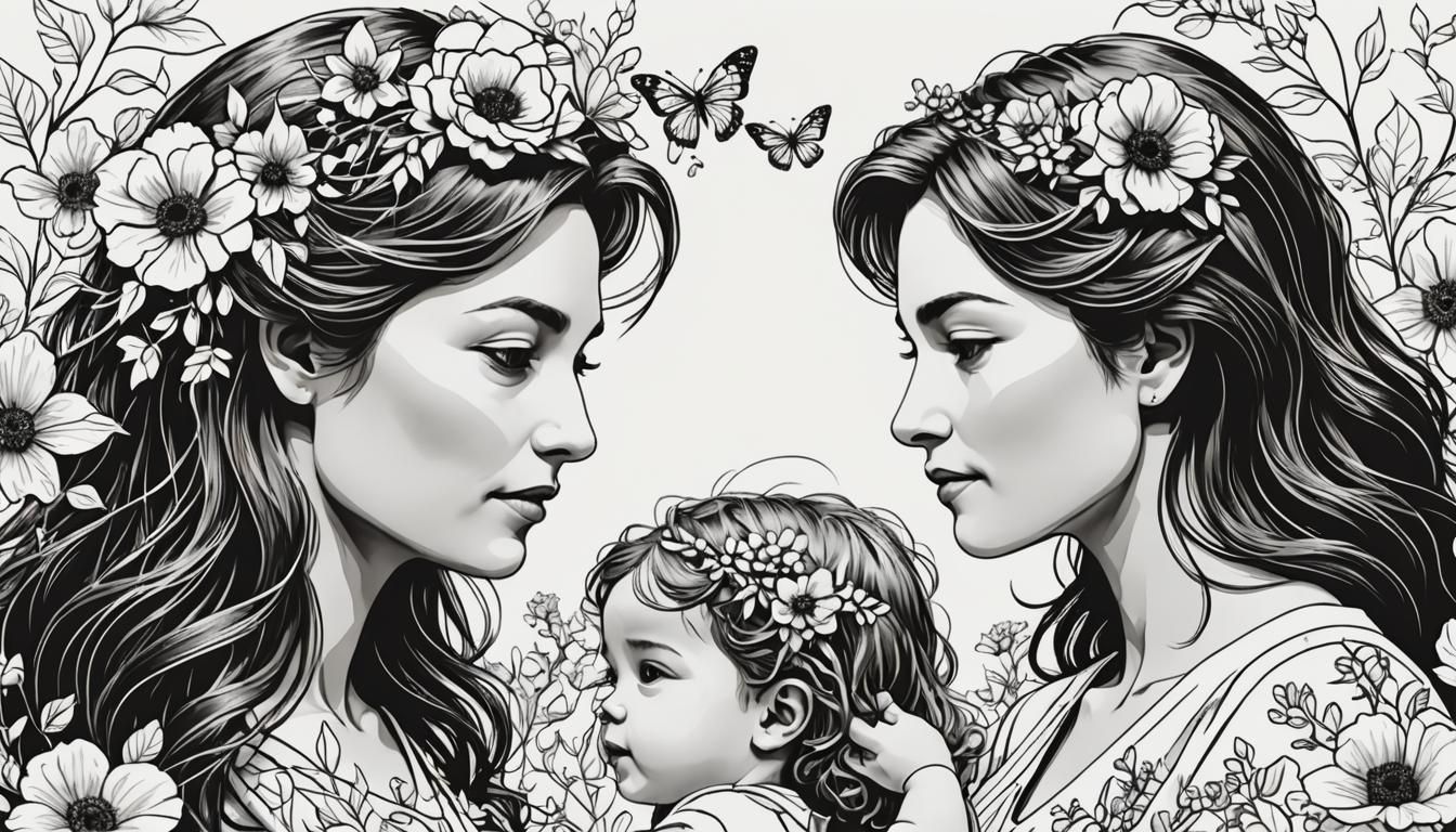 Elegant Mother's Day Silhouette Line Art
