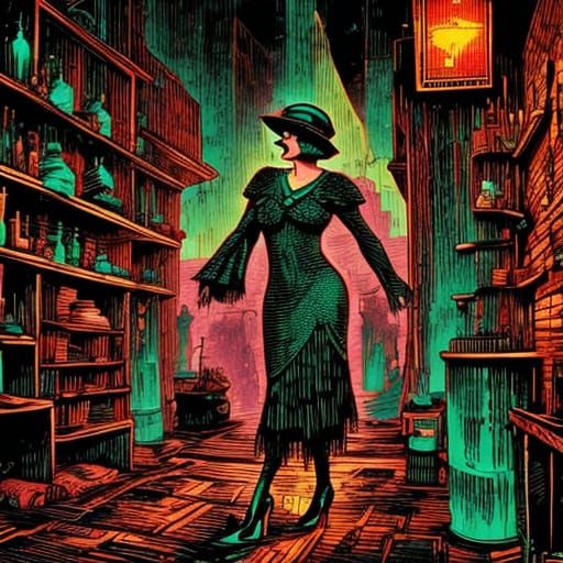 1920s Flapper in Speakeasy Linocut Print