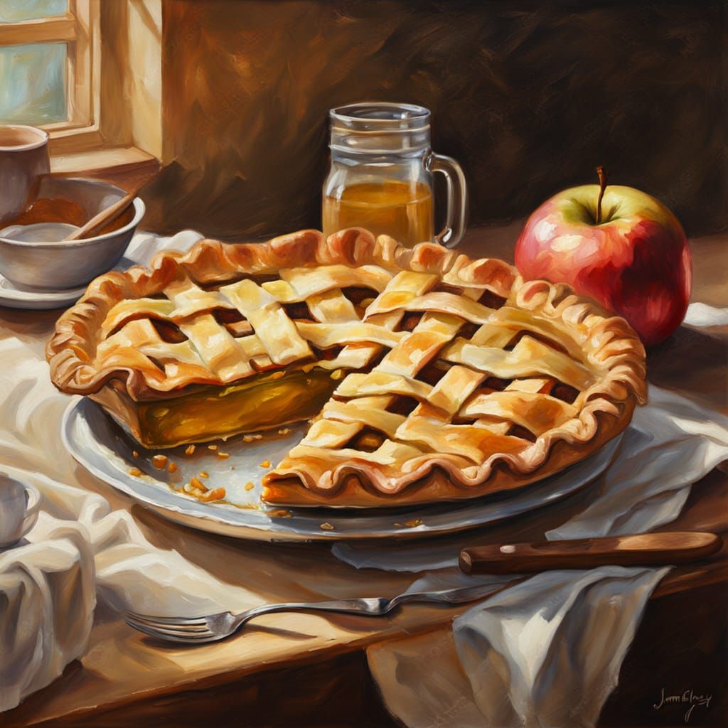 Golden Apple Pie Still Life Oil Painting