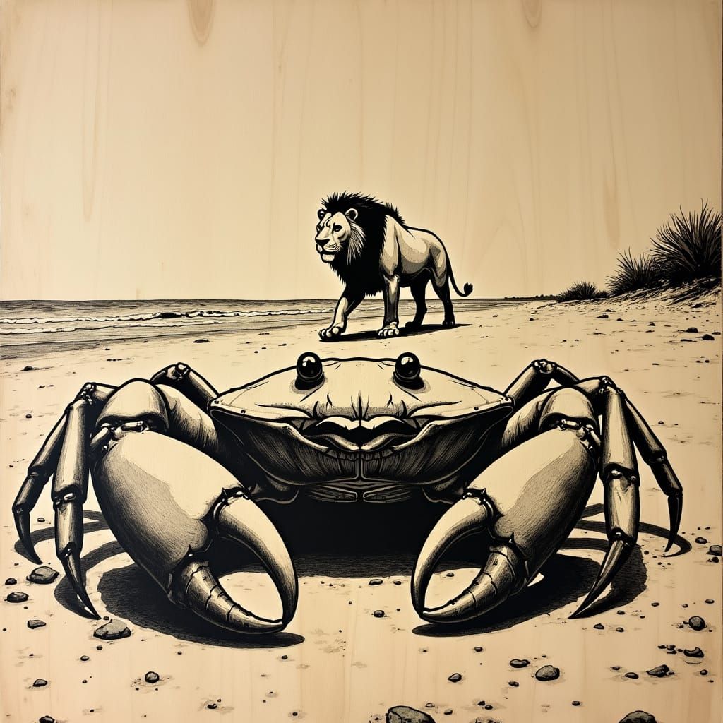 Intricate Wood Burned Artwork of a Crab's Curious Face with ...