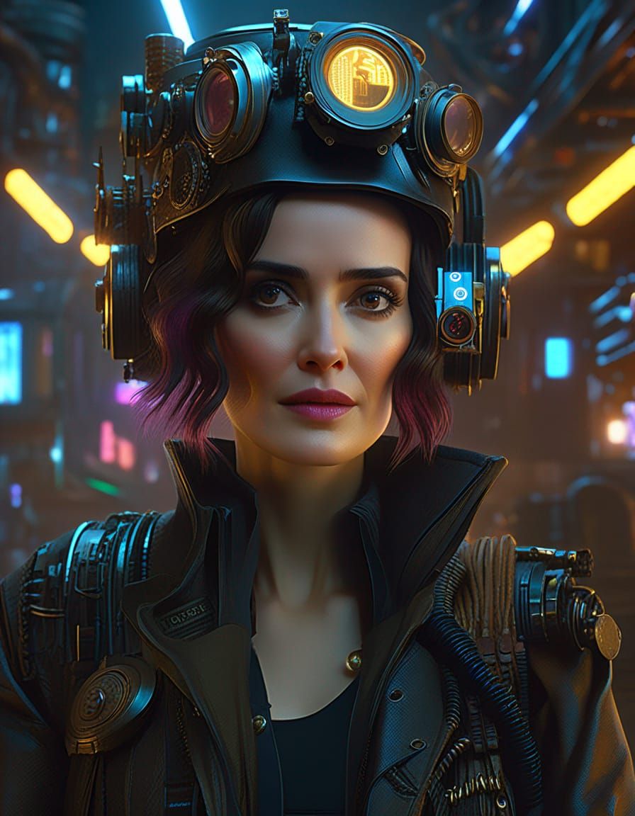Dystopian Cyberpunk Woman: Digital Steampunk Portrait