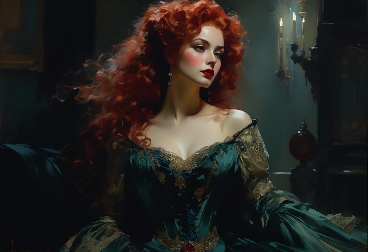 Victorian Vampire Mina Harker in Edward Cucuel Style