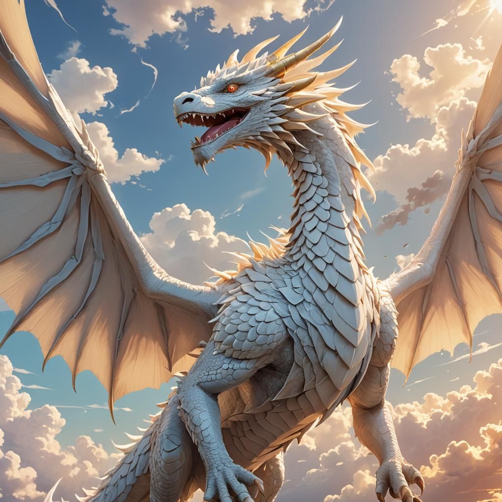 Majestic White Dragon in Anime Style