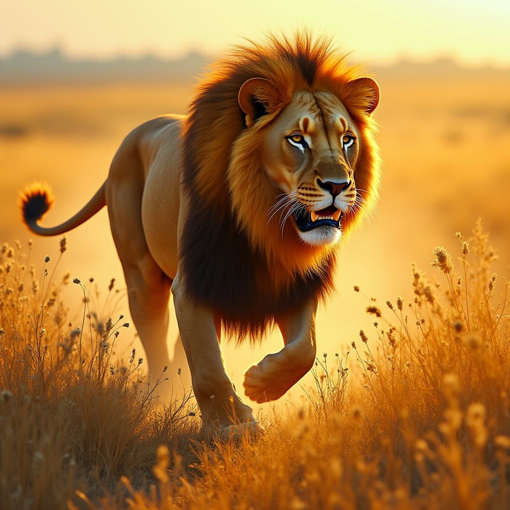 Lioness Roaming Freely in a Vibrant Savannah