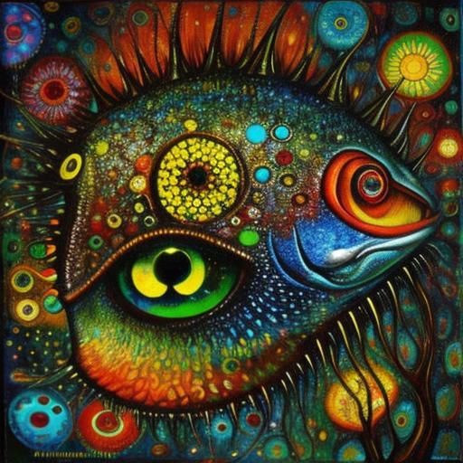 Angler Fish in Oil Painting with Mosaic Details