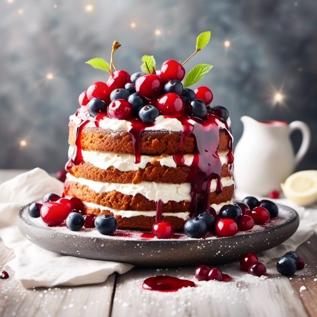 Charming Cherry Cake with Constellation Background