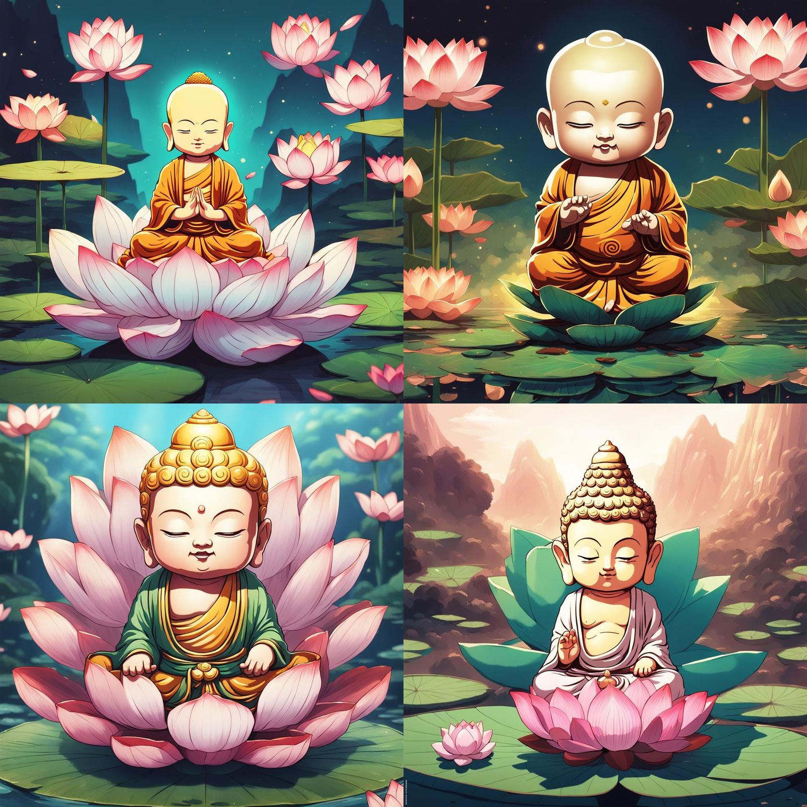 Baby Buddha on Lotus: Cel-Shaded Anime Art