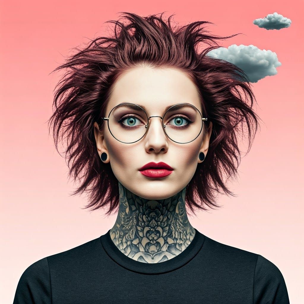 Gothic Sludge Punk Woman in a Vibrant Pink Skied World